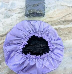 NEW Purple and Black Satin Sleep - Beauty Bonnets Cap W/ Black Interior Set Of 2